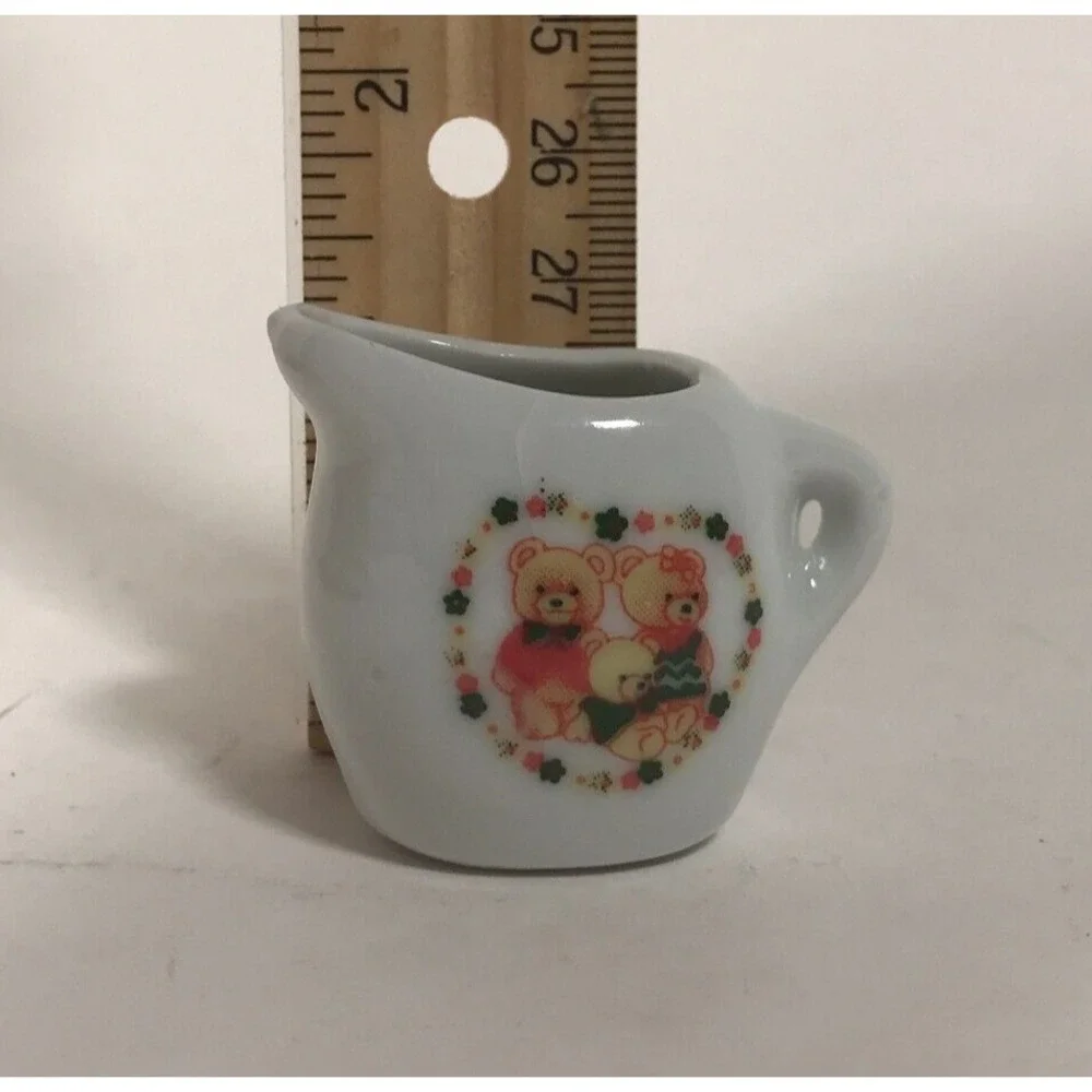 Vintage Miniature Ceramic Teddy Bear Tea Set 13pc Dollhouse Cups Saucers Creamer